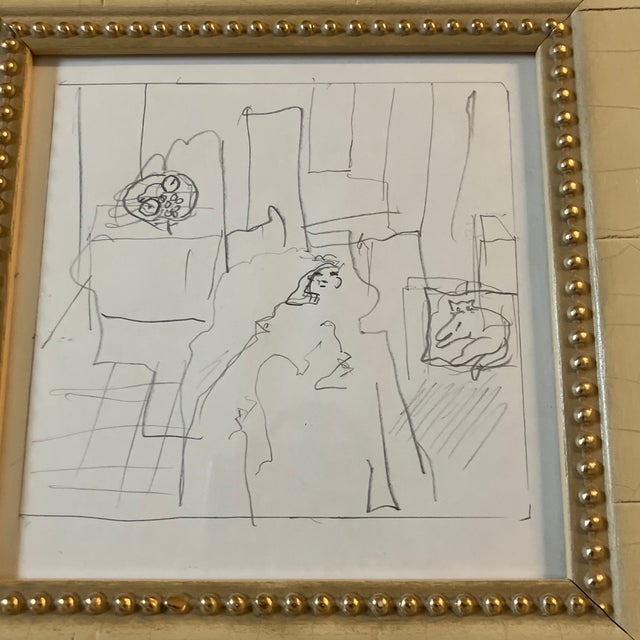 2 original pencil drawings on paper 1 is 6 x 6 the other is 4.5 x 4.5 overall size with intentionally crackled frames is...