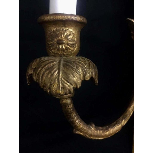 18th Century Rococo Giltwood Three-Light Wall Sconces For Sale - Image 6 of 11