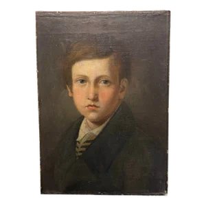 Portrait of Young Boy Oil Painting Late 19th French