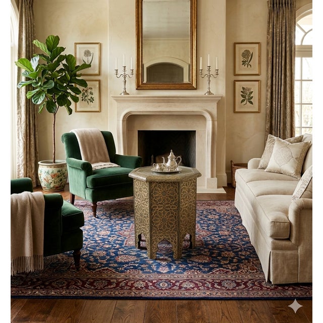 Moroccan Moroccan Octagonal Traditional Metal Inlaid Side Table With Gold Finish For Sale - Image 3 of 7