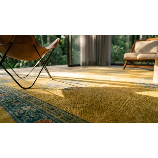 1920s Yellow Gold Dragon Antique Chinese Rug 12' X 15'6"handknotted Wool Carpet For Sale - Image 15 of 17