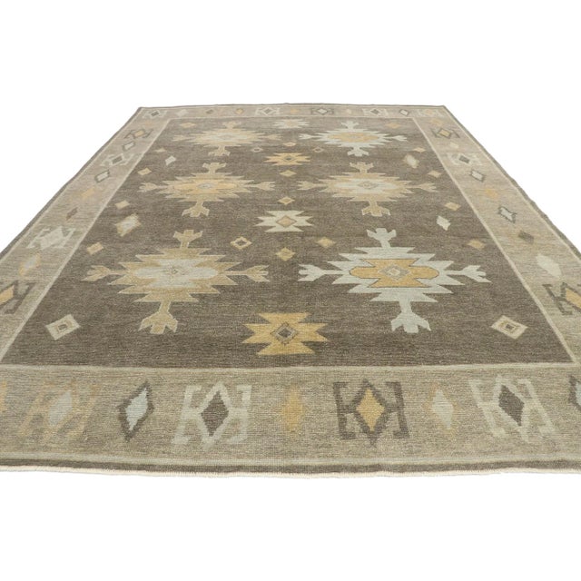 Modern Earth-Tone Turkish Oushak Rug - 09'03 X 12'01 For Sale - Image 3 of 9