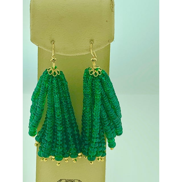 198 Carat Colombian Emerald Beads Hanging Drop Earrings 18 Karat Gold For Sale - Image 9 of 18