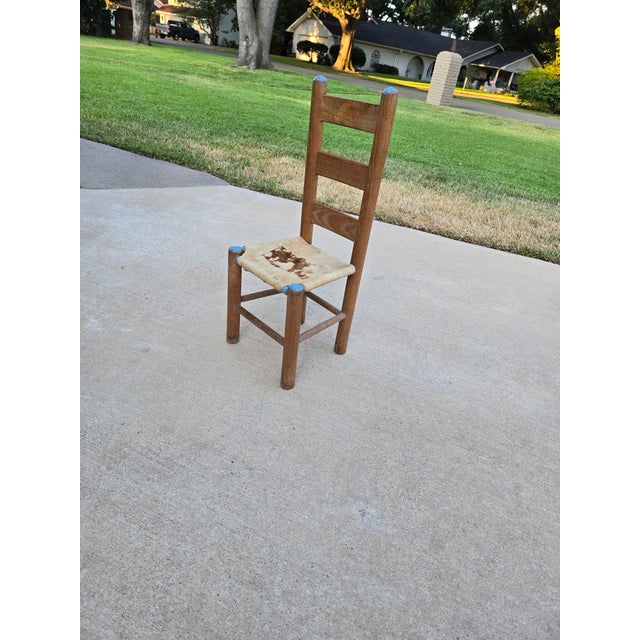 Mexican Antique Primitive Child's Ladderback Chair With Woven Hide Seat For Sale - Image 3 of 3