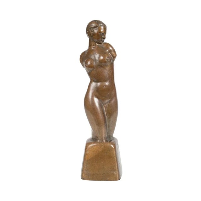 Art Deco After Tamara De Lempicka -Art Deco Nude Female- Solid Bronze Sculpture, 1930 For Sale - Image 3 of 9