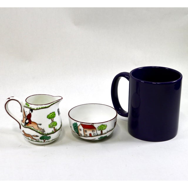 White Early 20th Century Crown Staffordshire Hunting Scene Mini Creamer Pitcher and Open Sugar Bowl For Sale - Image 8 of 8