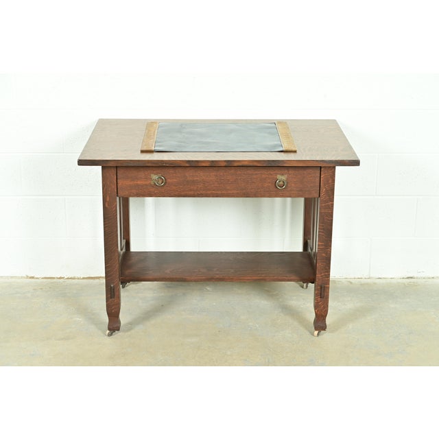 Tiffany Studios New York Adam Pattern Bronze Doré Blotter Ends With Leather Desk Blotter For Sale - Image 10 of 11