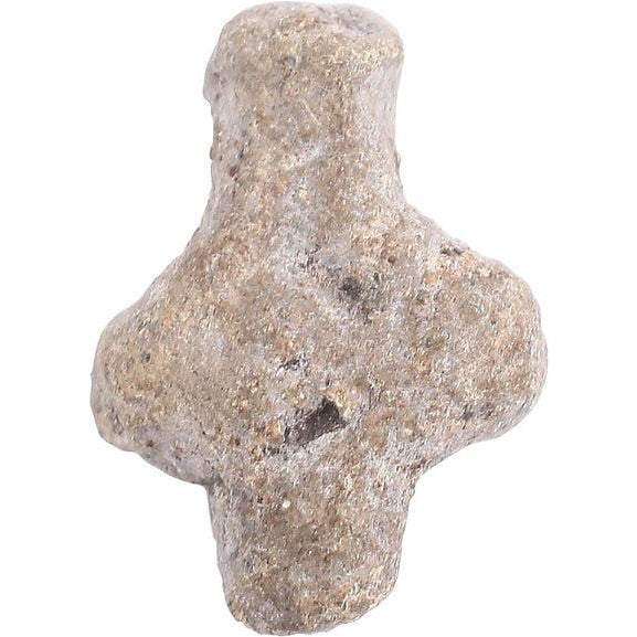 Lead, just over 1/2" height, the top pierced for attachment to the body. Hastily made for burial with plague victims of...