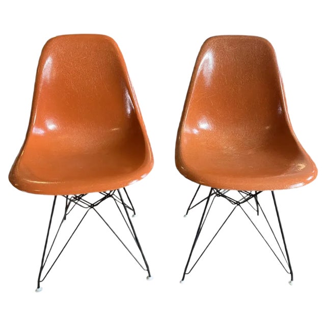 Vintage Orange Fiberglass Chairs by Eames, Set of 2 For Sale