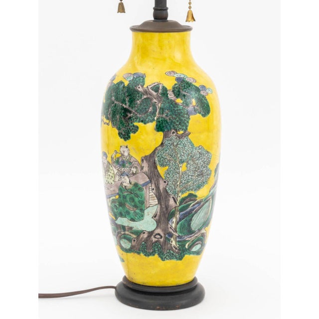 Chinese Chinese Famille Jaune Porcelain Vase as Lamp For Sale - Image 3 of 9