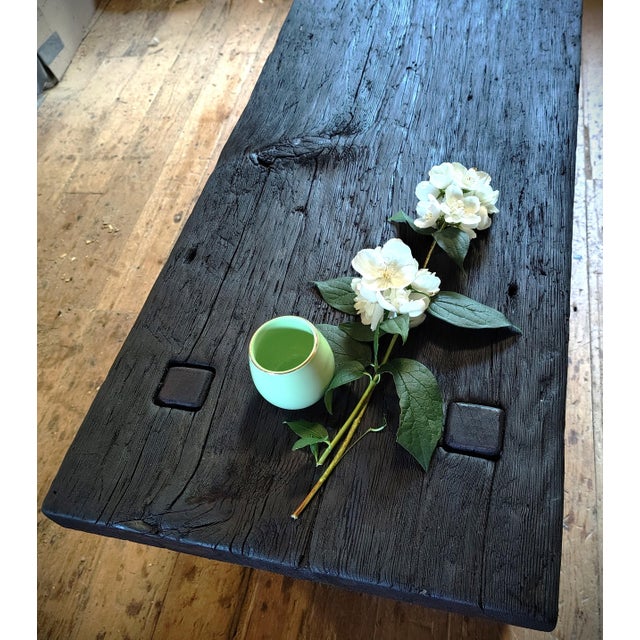 Japanese Yakisugi Coffee Table — Reclaimed Barnwood, Shou Sugi Ban Finish, Lower Shelf, Handmade Western Ny For Sale - Image 3 of 8