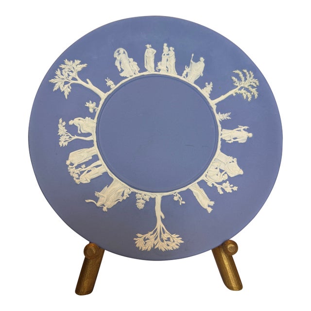 Vintage Wedgwood Pale Blue Jasperware Sacrifice Collection, 9" Plate, C. 1950s For Sale