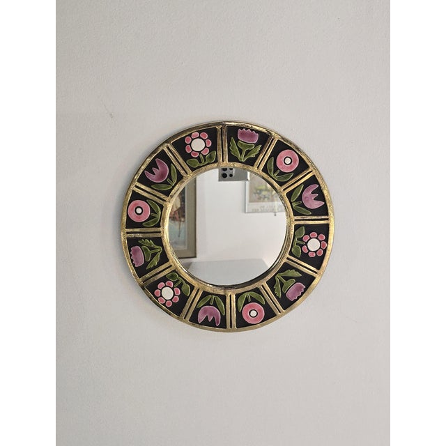 Ceramic Vintage Glazed Ceramic Mirror by Mithé Espelt, 1960s For Sale - Image 7 of 10
