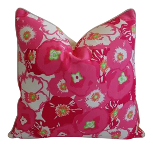Bright Boho Chic Style Pink Begonia Blossom Feather/Down Pillow 24" Square