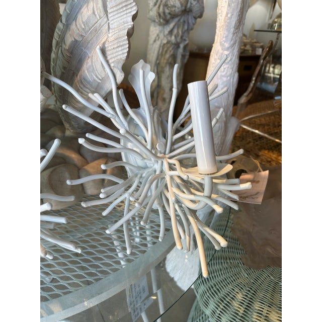 Hollywood Regency Vintage Pair Palm Beach Coral Metal Tole Wall Sconces Lights Newly Wired White For Sale - Image 3 of 12