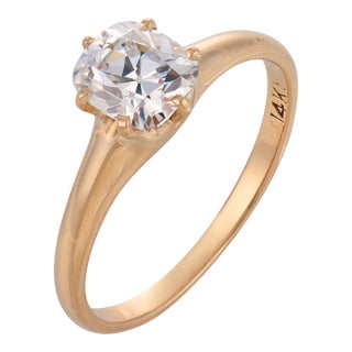 1900-1909 Victorian Gia 0.91 Carat Diamond 14k Yellow Gold Solitaire Engagement Ring, Size 5.75 For Sale