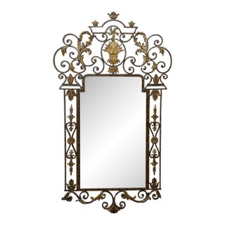 Handmade Vintage Ornate Labarge Iron and Brass Gilt Large Mirror For Sale