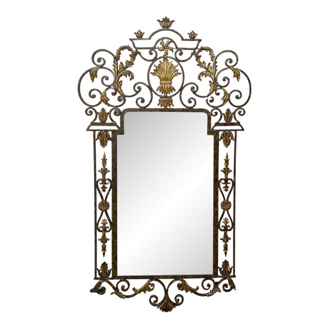 Handmade Vintage Ornate Labarge Iron and Brass Gilt Large Mirror For Sale
