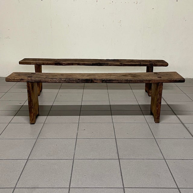 20th Century Folk Art Rustic Italian Wooden Benches, 1890s, Set of 2 For Sale - Image 13 of 18
