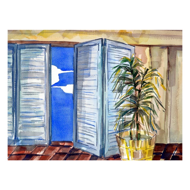 The Patio's Open Door, Original Watercolor Painting, Signed Open door by Doris Ann Warner (American, 1925-2010). Doris...