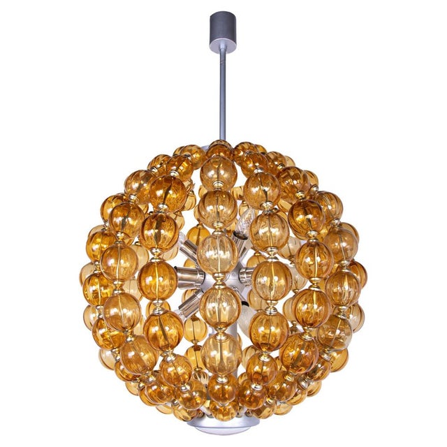 Ballroom Chandelier with Handcrafted Amber Glass Balls, Germany, 1960s For Sale - Image 13 of 13