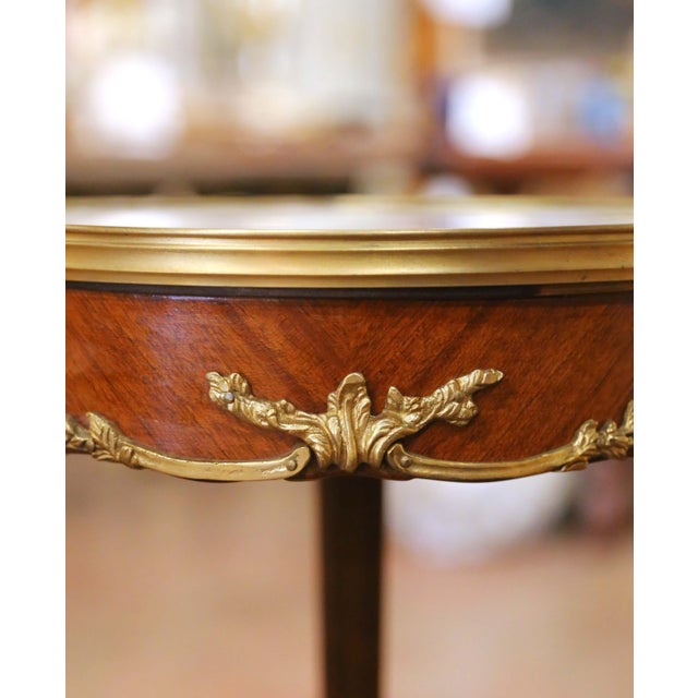 Pair of Mid-Century French Louis XV Marble Top Mahogany and Ormolu Side Tables For Sale - Image 10 of 13