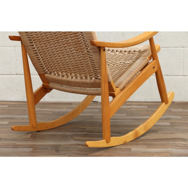 Mid-Century Modern Yugoslavian Woven Rocking Chair & Folding Ottoman | Circa 1960s For Sale - Image 15 of 18