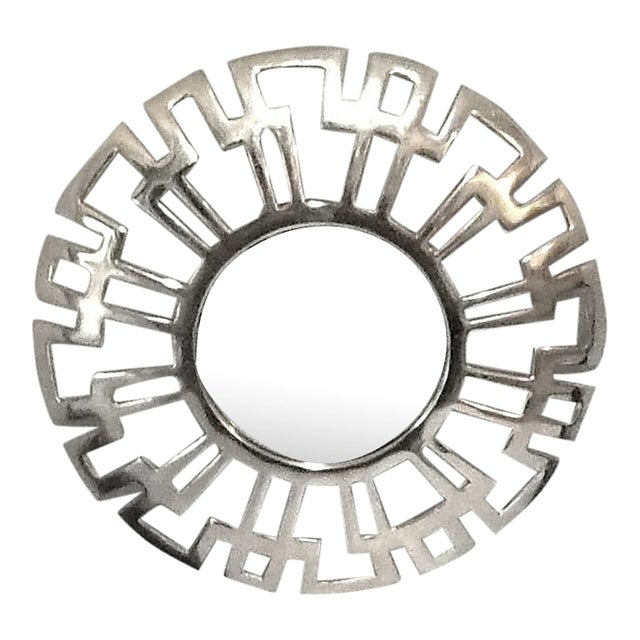 Geometric 15" Greek Key Chrome Mirror For Sale