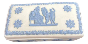 1940s Wedgwood White Trinket Box With Blue Women and Angels on Lid.