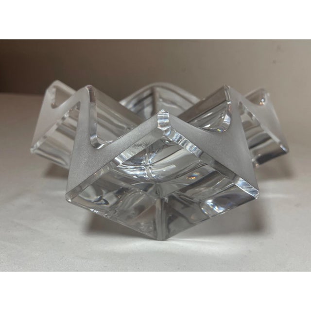 1990s Daum Three Section Cubist Clear and Frosted Crystal Vide Poche Bowl Sculpture For Sale In New York - Image 6 of 16
