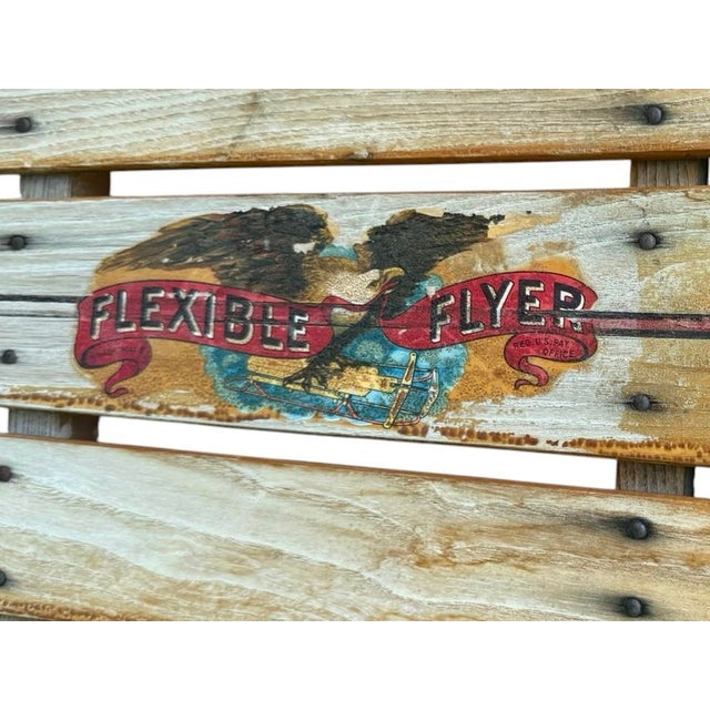 American Vintage Patina Flexible Flyer Snow Sled Eagle Graphics Decor For Sale - Image 3 of 11