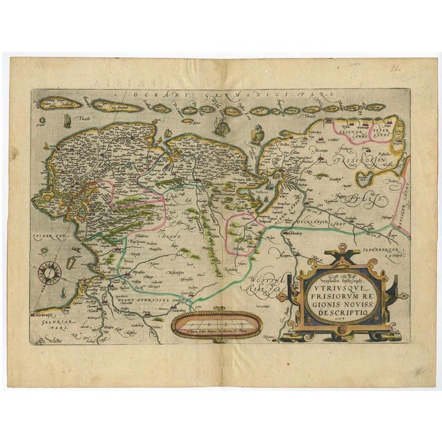 Antique Map of Friesland with Elaborate Cartouche by Mapmaker Ortelius, 1570 For Sale - Image 9 of 10
