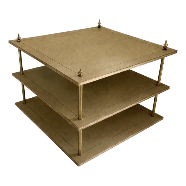 Late 20th Century Light Wood Three-Tier Side Table Brass Accents For Sale