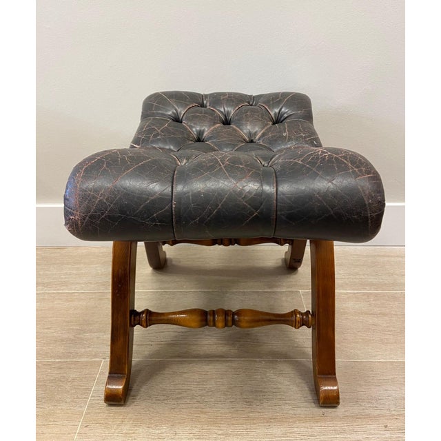 Brown Leather Escabel, 1970s For Sale - Image 4 of 15