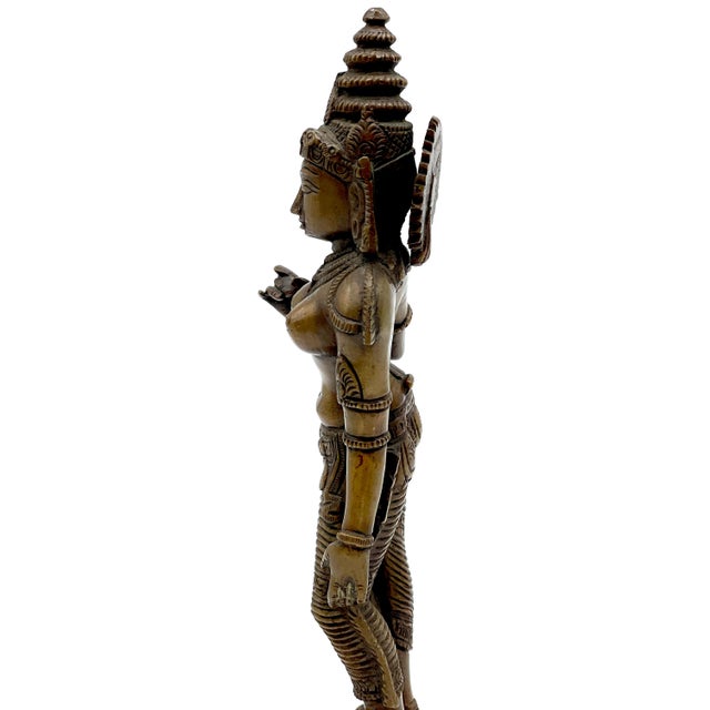 English Antique South Indian Chola-Style Bronze Goddess Sculpture, on Lotus Base For Sale - Image 3 of 12