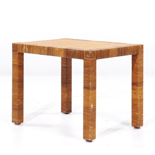 Brown Bielecky Brothers Mid Century Rattan, Cane and Brass Side End Table For Sale - Image 8 of 9