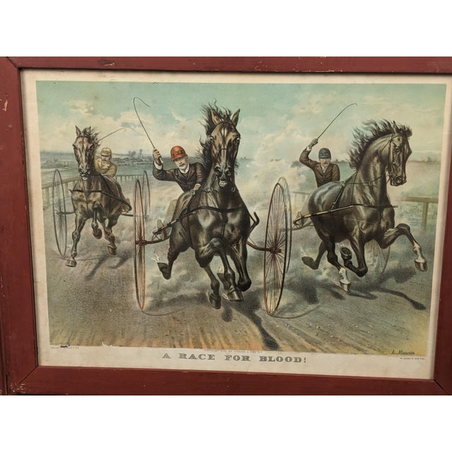 Vintage Currier & Ives “A Race for Blood!” Equestrian Harness-Racing Artwork After Louis Maurer, Framed For Sale - Image 12 of 14