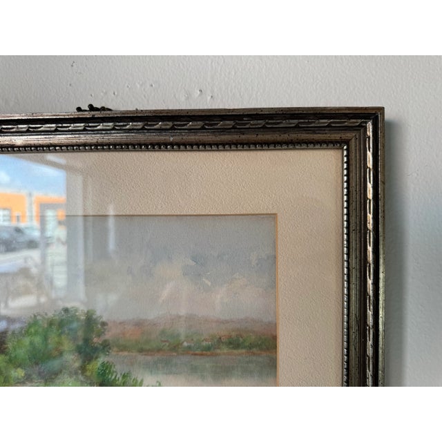 Green Vintage G. Robers Countryside Lake Landscape Watercolor Painting, Framed For Sale - Image 8 of 11