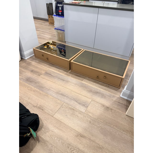 Pair of Custom Made Leather Wrapped Floating Nightstands For Sale - Image 11 of 13