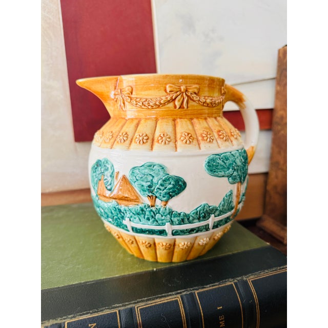 Dark Green Vintage Italian Ceramic Pitcher Made in Italy 6806 Hand Painted Pottery Vase For Sale - Image 8 of 12