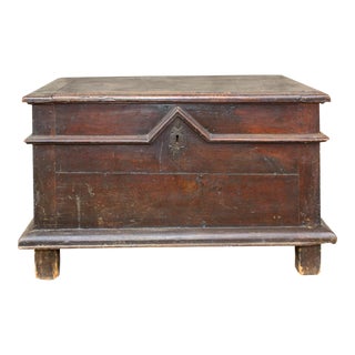 Antique French Oak Trunk With Iron Hardware For Sale