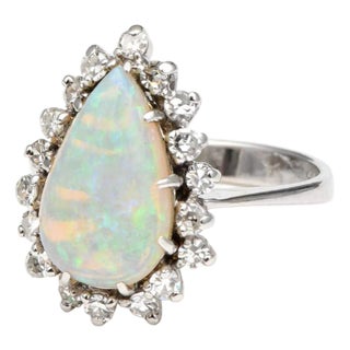 14KW Opal(4.0) & Diamond(0.54) Ring, size 6 For Sale