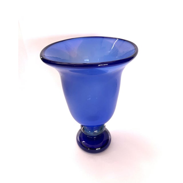 Modern Vintage Handblown Cobalt Blue Celery Stem Bowl For Sale - Image 3 of 9