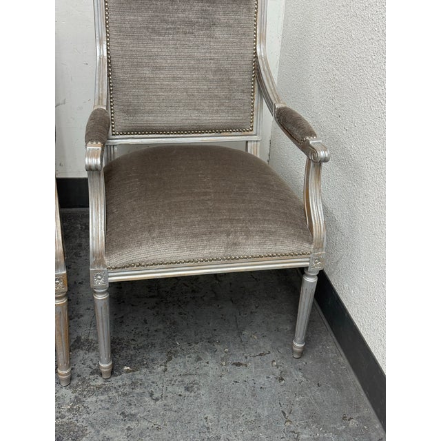 Silver Vintage Louis XVI–Style Square Back Armchairs, Pair For Sale - Image 8 of 12