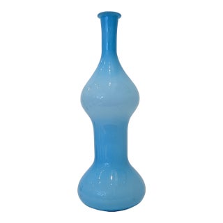 Sky Blue Empoli Cased Glass Vase, Mid-Century Italy For Sale