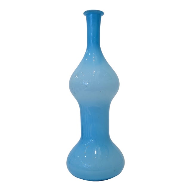 Sky Blue Empoli Cased Glass Vase, Mid-Century Italy For Sale