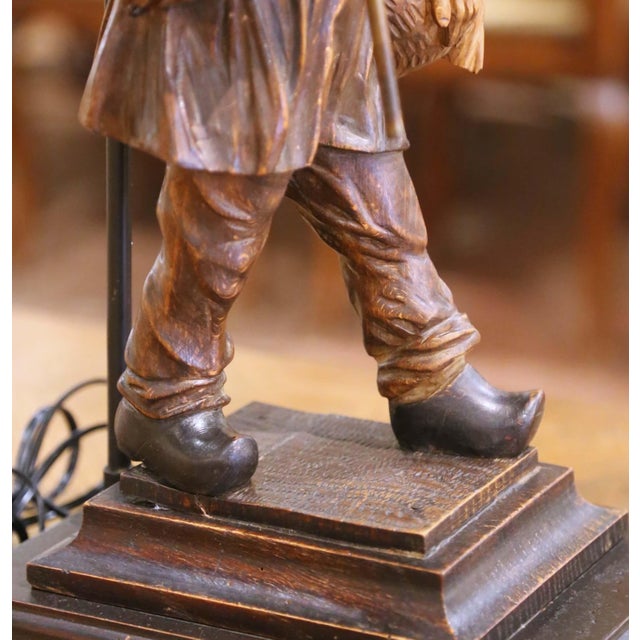 19th Century Carved Wood Figure Table Lamp Signed Jeret For Sale - Image 10 of 12