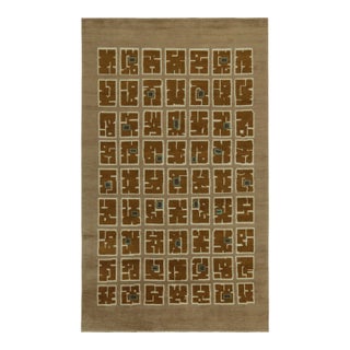 Rug & Kilim’s French Art Deco Style Rug in Beige With Brown Square Patterns For Sale