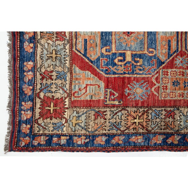 6 X 6 Modern Kazak Handmade Wool Rug in Red and Blue With Geometric Design For Sale - Image 9 of 9
