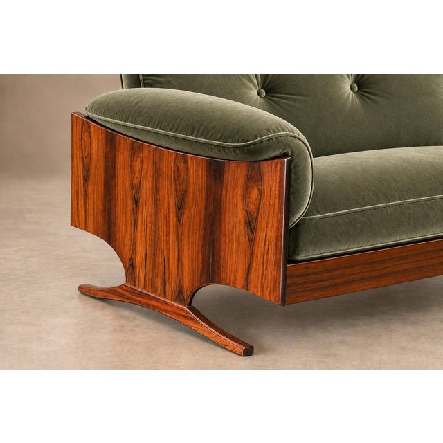 Brazilian Modern Sculpted Sofa in Rosewood & Celadon Mohair by Novo Rumo, Brazil, 1960s — Lot 365 For Sale - Image 13 of 18